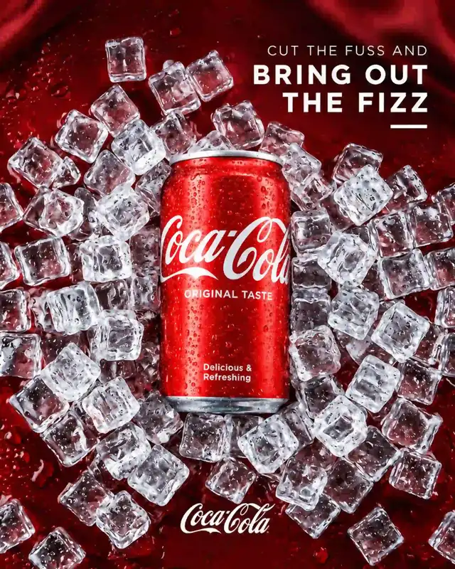 Coca-Cola concept ad: red can on a bed of ice